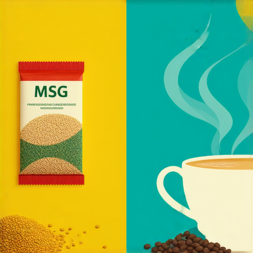 味精與咖啡的不同味道呈現，展示兩者如何影響工作表現和生活品質，圖中包含味精包裝和咖啡杯，強調味道對命運的潛在影響。