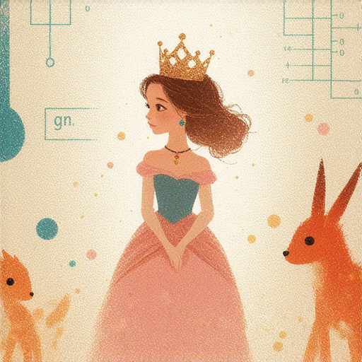 八角公主站在奇幻世界的中央，周圍環繞著色彩繽紛的神奇生物和迷人的風景，背景中顯示公克與公升的科學符號，探索數學與魔法的完美結合。