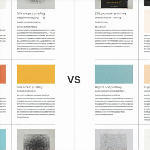 探索不同印刷技術的圖片，展示絲網印刷和數碼印刷的比較，強調各自的優缺點，以幫助讀者選擇最適合的印刷方法。