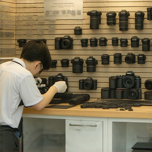 深水埗與旺角專業相機維修店內景，顯示專業技術人員在檢查相機，並提供維修服務的資訊，建議價錢透明，適合攝影愛好者選擇。