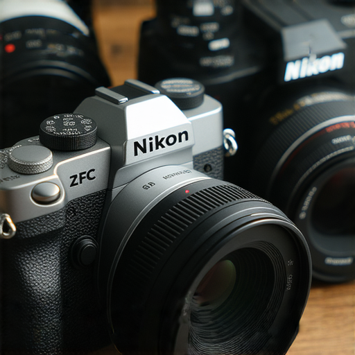 Nikon Z FC相機與其他Nikon Z系列相機並排展示，顯示其復古設計特色與現代攝影技術，突顯相機的性能與魅力，背景為攝影作品提供多樣化的視覺效果。