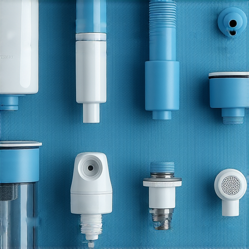 水龍頭配件展示，包括各種水龍頭濾水器、噴嘴和節水裝置，強調其對用水體驗的影響，突顯智慧選擇的意義，讓家居用水更安全、便利。