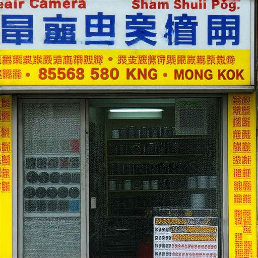 香港深水埗與旺角相機維修店外觀，展示各種相機配件及維修服務，店內技術人員專注於相機檢修，價錢標示清晰，適合攝影愛好者尋找維修推薦及價格分析。