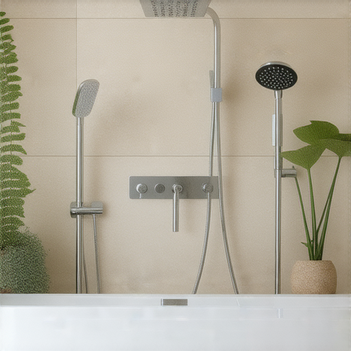 各種花灑展示在浴室中，包含不同款式和功能，適合不同需求，讓每次沐浴變成享受，發現最適合你的花灑，提升衛浴體驗，享受清新水流。