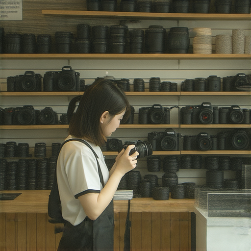 深水埗相機維修店內景，顧客專注於相機檢修，技師正在進行詳細檢測，展現專業服務與超划算價格，提供口碑推薦的維修選擇。