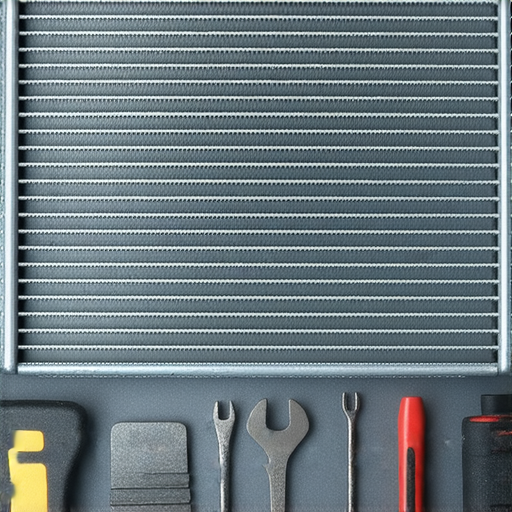 揭開水箱的秘密，顯示一輛汽車的水箱漏水問題，旁邊有工具和維修手冊，提供解決方案的視覺提示，強調維護汽車水箱的重要性和修復方法。