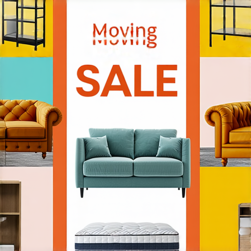 搬家優惠促銷圖片，實惠沙發、玻璃櫃、床褥等家具商品展示，吸引顧客了解搬家不再貴的優惠，立即行動！