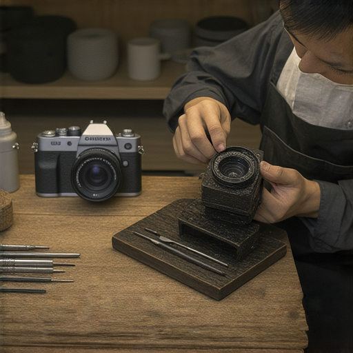 深水埗相機維修中心專業技術人員正在修理舊相機，展示精湛的維修技能與工具，為舊相機重生提供最佳解決方案，吸引需要高品質相機維修服務的顧客。