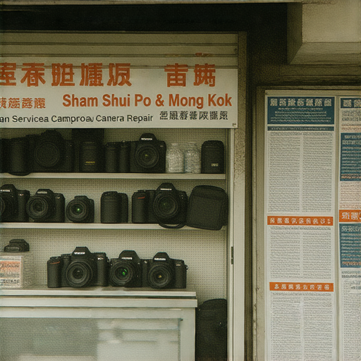 深水埗與旺角的相機維修店外觀及內部環境，顯示維修工具及價格資訊，提供專業的相機維修服務推薦，適合攝影愛好者尋找維修選擇。