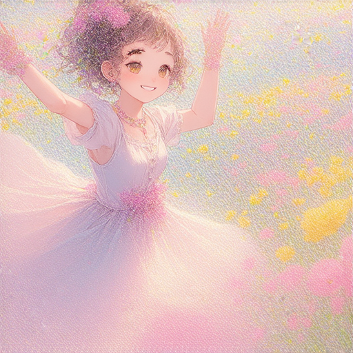 揮春卡通角色在奇幻世界中歡慶春天，色彩繽紛的背景中繽紛的春花盛開，象徵幸福與祝福的氛圍彌漫，吸引著人們的目光，讓喜悅隨春而至。