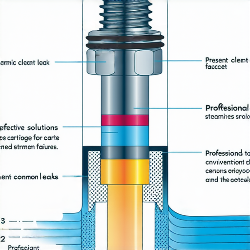 水龍頭漏水問題的示意圖，顯示陶瓷軸心的結構及其常見故障，提供解決方案，幫助使用者有效解決水龍頭漏水煩惱，讓生活更便利。