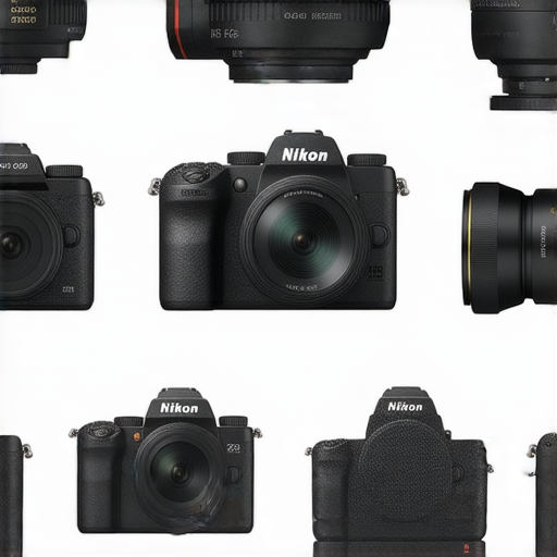 尼康相機產品展示，包括Z FC相機、多功能W300及其他熱門型號，強調設計細節和性能亮點，突出尼康品牌的專業影像技術和創新特色。