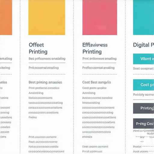 少量柯式印刷與數碼印刷的比較圖，展示不同印刷效果及成本分析，幫助用戶選擇最佳印刷方案，包含色彩鮮明的樣本和數據，呈現專業印刷知識。