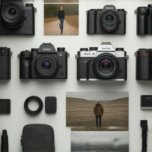 Leica相機及攝影器材的展示，新手學習2024年最佳攝影技巧的過程，背景是攝影教學與實作環境，搭配精美的相片作品，展現攝影的魅力與技術。