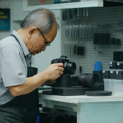 深水埗及旺角專業相機維修店內景，技師專注於相機維修，專業設備一覽無遺，幫助攝影愛好者重拾拍攝樂趣，提供高品質的服務與修復選擇。