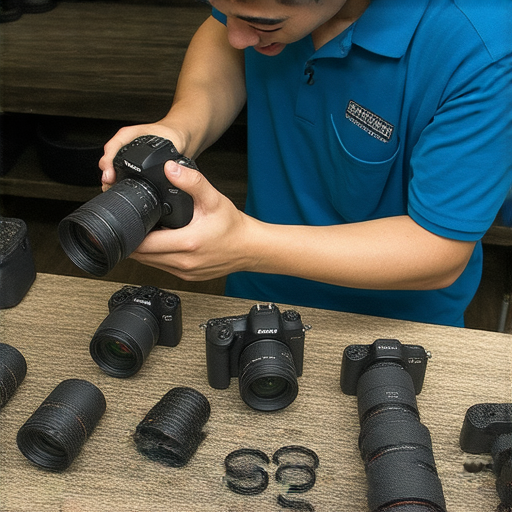 深水埗和旺角專業相機維修服務展示，技術人員正在為攝影愛好者檢查和維修相機，重燃攝影熱情，提升拍攝體驗。