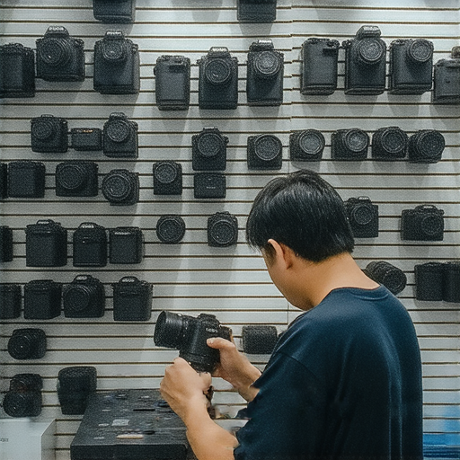 深水埗和旺角的相機維修店內景，展示專業技師正在檢查相機設備，強調香港最佳相機維修秘訣與服務攻略，吸引攝影愛好者前來探索。