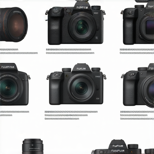 2024年Fujifilm相機及鏡頭推薦展示，包括不同型號的相機特寫照片與使用即棄相機的指南，適合攝影愛好者參考的視覺資源。