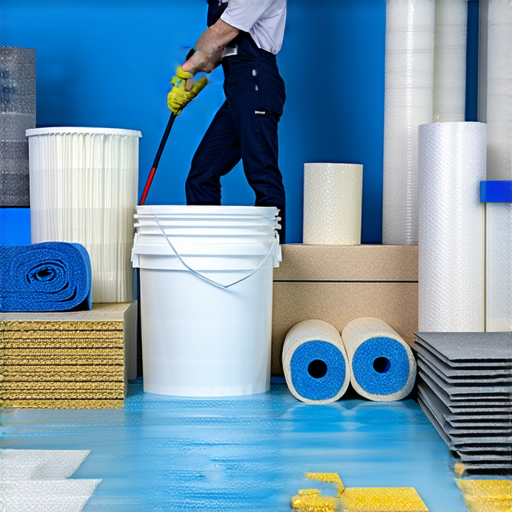 選擇防水材料的專業建議，展示各類防水工程材料及工具，背景有人在進行水電工程，強調防水聖品的重要性，適合改善家居環境的專業服務。