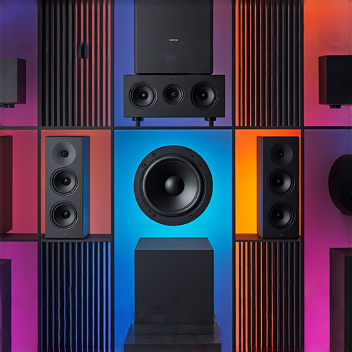 音響箱展示，突出音質提升的特點，專業服務標誌，空間內的音響設備和音樂元素，傳遞音樂體驗的魔力，吸引消費者探索更多提升音樂享受的選擇。