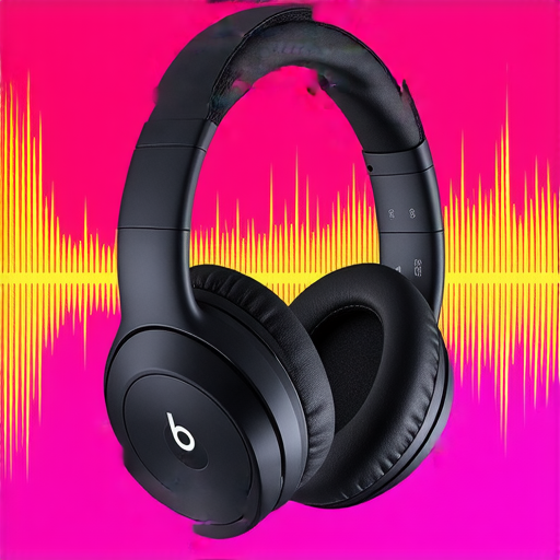 Beats耳機展示，音樂愛好者稱讚其設計和音質，突出專業音質的特點，耳機外觀時尚且具科技感，適合各種類型音樂，反映出音樂沉浸感。