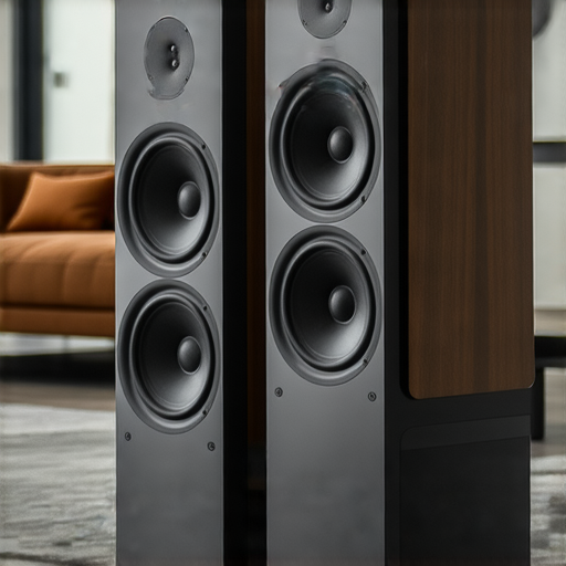 家庭音響箱擺放於現代居家環境，展示其優雅設計和科技感，為提升家庭音樂體驗提供理想選擇，強調聲音品質和音響效果，適合各種音樂風格及聚會需求。