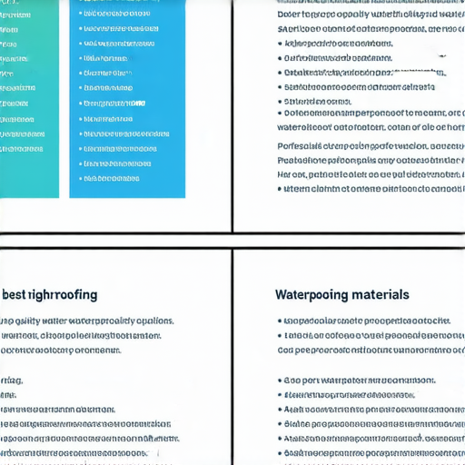選擇最佳防水材料的指南，展示各種防水材料樣本及其性能，並提供水電專業服務的視覺資訊，幫助消費者了解一坪防水成本及選擇技巧。