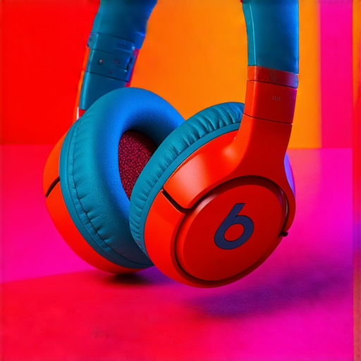 Beats耳機展現卓越音質的圖片，耳機色彩鮮豔，周圍環境靈感設計，強調音質極致體驗以及專業服務的主題，吸引音樂愛好者探索更多。