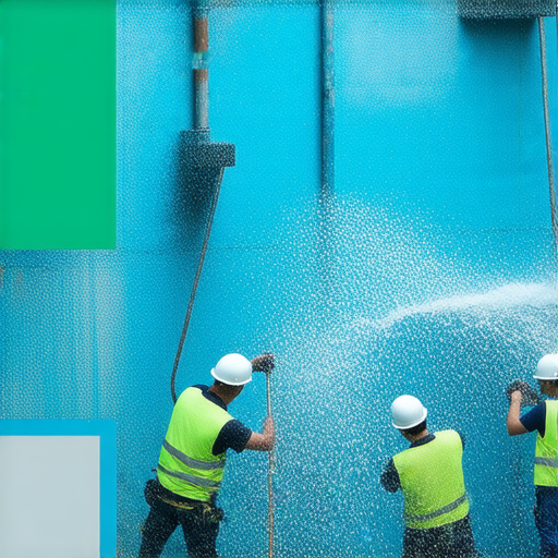 揭開防水工程的秘密，展示一坪的重要性，水電專家為您解決防水問題的過程，專業施工團隊在現場工作，確保您的住宅免受水害。