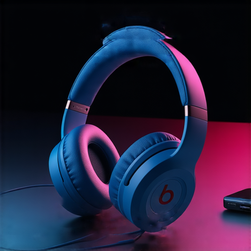 Beats耳機展示，展現其現代設計與色彩，配有音樂播放器，象徵音樂升級。選擇完美耳機的指南，探索潛在魅力與音質提升的亮點。