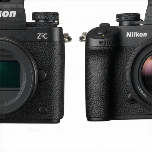 Nikon Z FC與W300相機的特寫，展示其設計與功能，並強調探索攝影新境界的專業服務，適合愛好攝影者了解最新技術與創意。