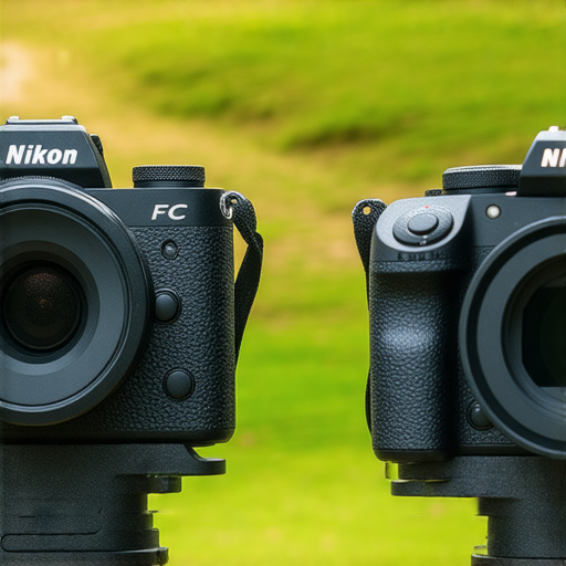 Nikon Z fc相機與Coolpix W300並排展示，強調其專業攝影功能與性能，背景為生動自然景色，吸引攝影愛好者探索此兩款相機的影像潛力和創作可能性。