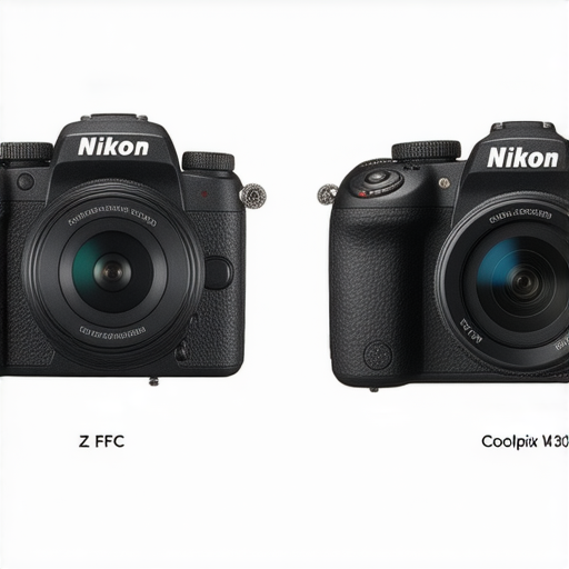 Nikon相機系列比較圖，包括Z FC和Coolpix W300的特徵展示，展現不同型號的設計、功能和性能，適合攝影愛好者選擇合適的相機。