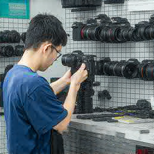 全方位相機維修服務的專業技術人員正在深水埗進行相機維修，展示維修過程中的工具和設備，強調旺角的最佳選擇，提供信賴的攝影器材維修服務。