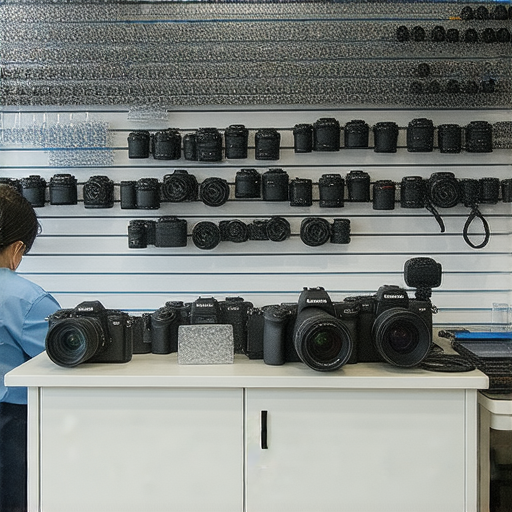 精選相機維修店在深水埗和旺角，顯示專業技術人員為顧客提供維修服務，背景中的工具和設備展現維修工作的專業性及技術性。