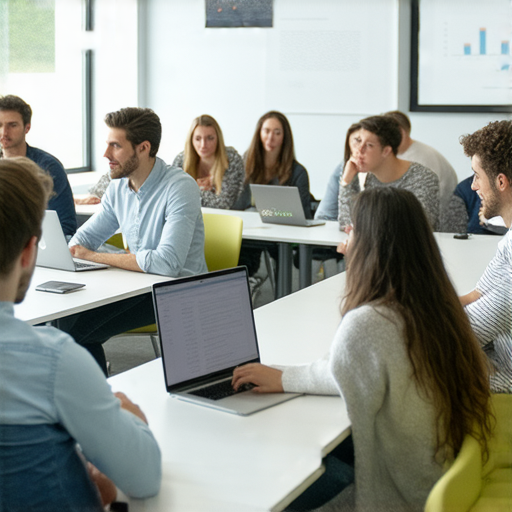 提升職場競爭力的專業商業英語課程和商務英語課程的圖片，展示學習者集中學習，提升商業溝通技巧，增強職場優勢，為未來職涯打下堅實基礎。