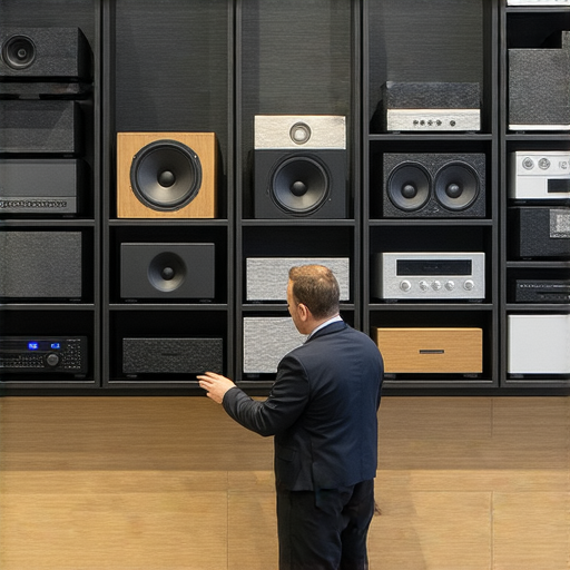 音響箱展示圖片，專業客服人員正協助客戶挑選合適音響箱，商品旁有詳細規格介紹，適合所有音效需求，助你選擇完美音響體驗，了解更多音響箱資訊。