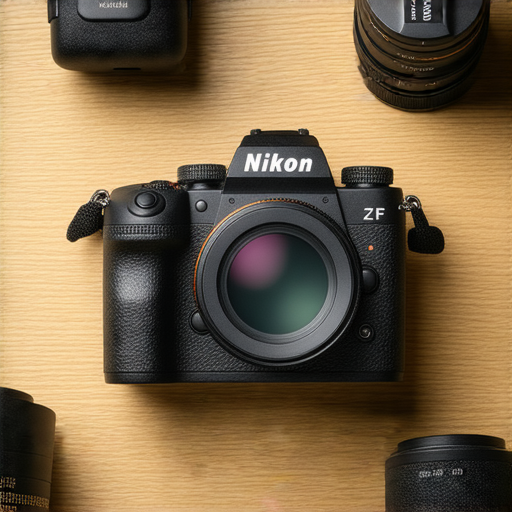 尼康Z FC相機在自然光下展示，結合復古設計與現代科技，周圍擺放著其他相機設備，展現攝影創意潛能與多樣選擇，吸引攝影愛好者探索更多可能性。