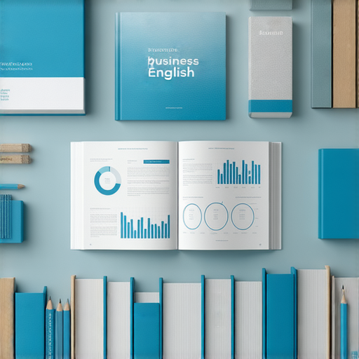 提升職場競爭力的商業英語課程與商務英語學習指南封面，展示多元化的學習資料，包括英語書籍與筆記本，背景為專業的辦公環境，旨在幫助學員提高商業英語能力與職場表現。