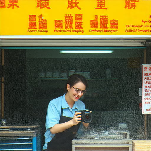 深水埗與旺角專業相機維修服務店鋪外觀，技術人員專注檢修數碼相機，展示維修工具，顧客滿意的笑容，重獲新生的數碼相機。