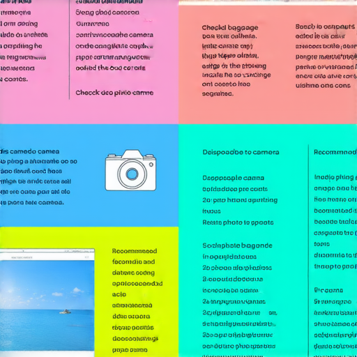 傻瓜相機旅行小知識圖示，涵蓋托運注意事項、拍照量建議及重複使用技巧，輔助旅人有效掌握如何使用傻瓜相機拍攝美好瞬間。