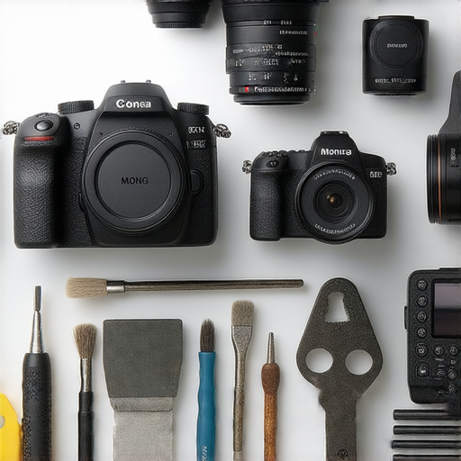 解決相機故障的秘訣，展示旺角、尖沙咀及深水埗專業維修服務的圖片，包含維修工具、專業技術人員及維修現場，強調相機維修的專業性與重要性。