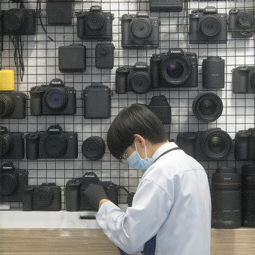 深水埗與旺角相機維修中心提供專業SONY和CANON相機維修服務，技術人員正在檢查並維護相機，確保器材運行良好，吸引攝影愛好者前來檢查設備狀況。