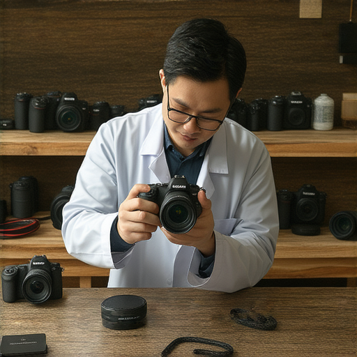深水埗到旺角的專業相機維修服務，技術人員正在檢修數碼相機，讓你的設備重放光芒，提供高品質維修解決方案，吸引攝影愛好者探索。
