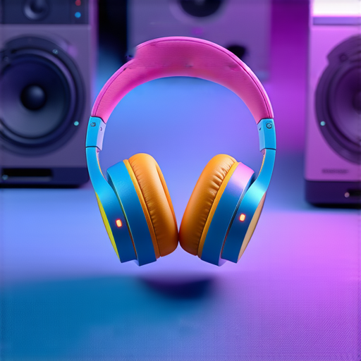 全景展示一對色彩繽紛的Beats耳機，搭配音樂場景的背景，強調提升音樂體驗的設計與品質，適合喜愛音樂的使用者，展示音色清晰且低音強勁的特點。