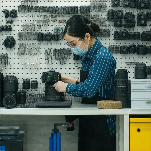 專業相機維修服務於深水埗、旺角及屯門地區的維修店鋪內部，技術人員專注維修相機，精密工具及維修設備一應俱全，確保設備高效運行。