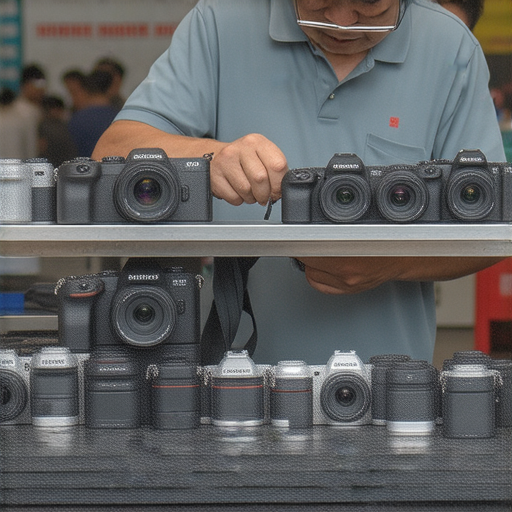 打造專業攝影之旅的深水埗及旺角相機維修推薦圖片，展示專業技術人員正在檢修相機，背景為熱鬧的市集場景，強調我們的高品質服務和專業態度，讓攝影愛好者安心維修。