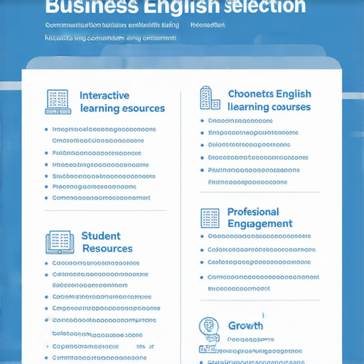 提升專業技能的商業英語課程與商務英語課程選擇指南的圖片，展示各類課程內容、學習資源及學員互動，以幫助學生選擇適合的英語學習方案。