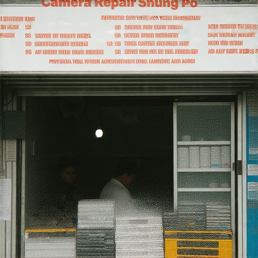 深水埗與旺角相機維修店外觀，展示維修專業服務與價位資訊，吸引攝影愛好者前來了解維修方案，畫面中有明顯的店名標誌及維修工具的氛圍。