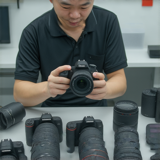 香港相機維修中心推薦的圖片，展示深水埗旺角尖沙咀地區專業相機維修服務場景，技師專注於相機檢修，提供高品質服務，無論是數碼相機或單反均可維修。
